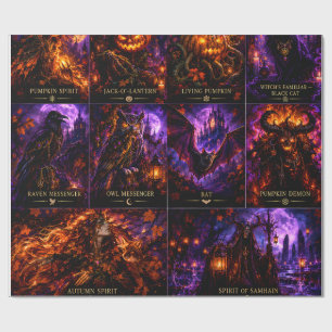 Gothic Witch & Halloween Monsters Wrapping Paper