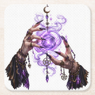 Gothic Witch Hands Purple Magic T-Shirt Square Paper Coaster