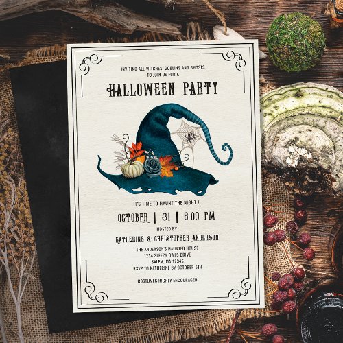 Gothic Witch Hat Vintage Adult Halloween Party  Invitation