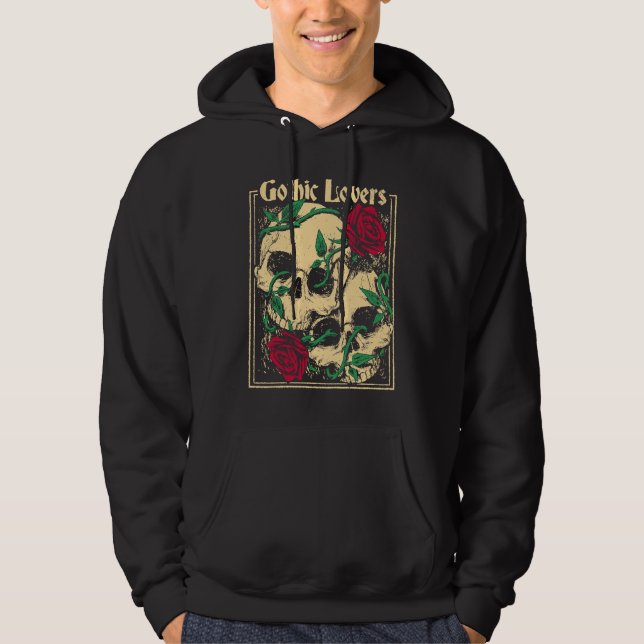 Gothic  Witch Pagan Wiccan Wicca Roses & Skulls Hoodie (Front)