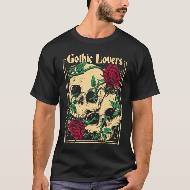 Gothic  Witch Pagan Wiccan Wicca Roses & Skulls T-Shirt (Front)