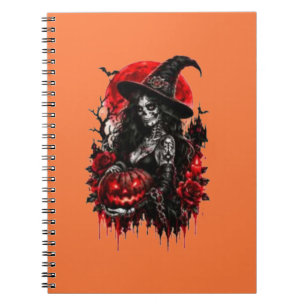 Gothic Witch Pumpkin Halloween Black Cat Spooky De Notebook