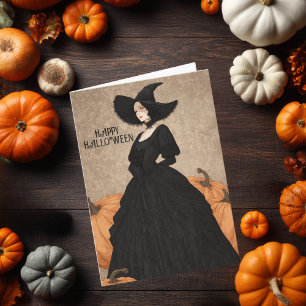 Gothic Witch Pumpkin Halloween Elegant Art Nouveau Card