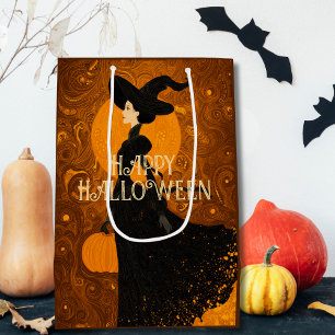 Gothic Witch Pumpkin Halloween Elegant Art Nouveau Medium Gift Bag