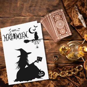 Gothic Witch Tarot Cute Cat Halloween Photo  Card