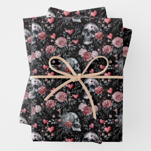 Gothic Witchcraft Skulls with Roses  Wrapping Paper Sheets