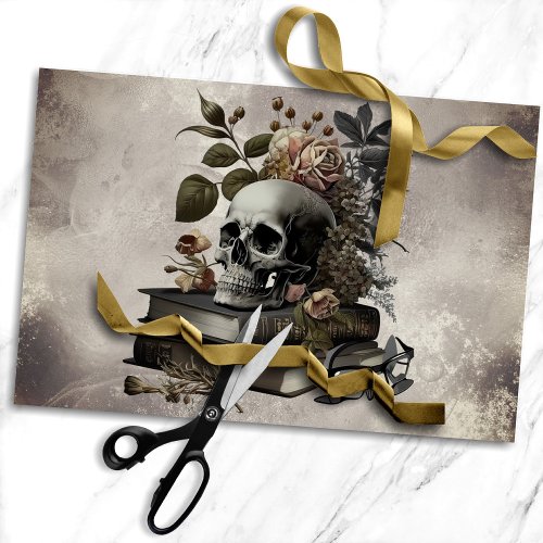 Gothic Witchery  Antique Spellbooks With Skull Tissue Paper