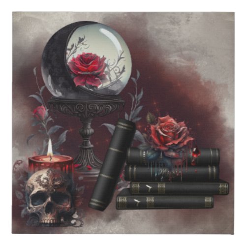 Gothic Witchery  Dark Red Witch Magic Items Faux Canvas Print