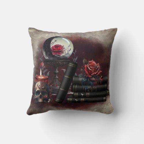 Gothic Witchery  Dark Red Witch Magic Items Throw Pillow