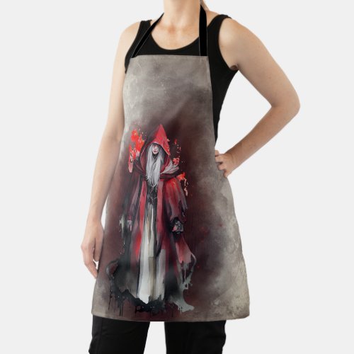 Gothic Witchery  Dark Red Witch with Evil Shadows Apron
