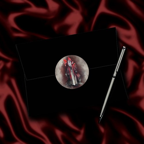 Gothic Witchery  Dark Red Witch with Evil Shadows Classic Round Sticker