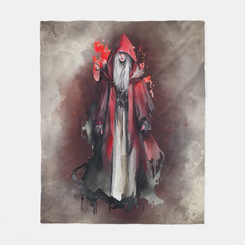 Gothic Witchery  Dark Red Witch with Evil Shadows Fleece Blanket