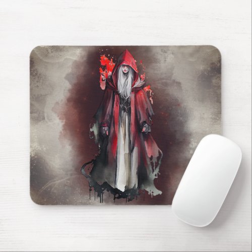Gothic Witchery  Dark Red Witch with Evil Shadows Mouse Pad