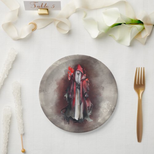Gothic Witchery  Dark Red Witch with Evil Shadows Paper Plates