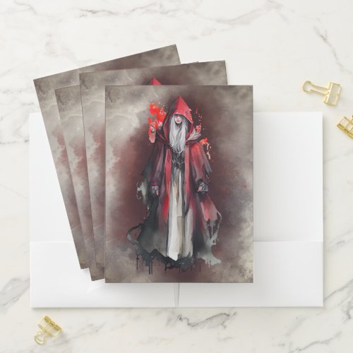 Gothic Witchery  Dark Red Witch with Evil Shadows Pocket Folder