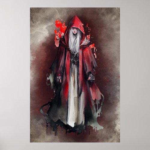 Gothic Witchery  Dark Red Witch with Evil Shadows Poster