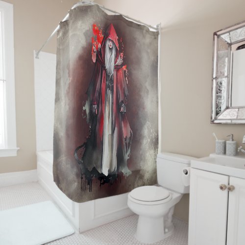 Gothic Witchery  Dark Red Witch with Evil Shadows Shower Curtain