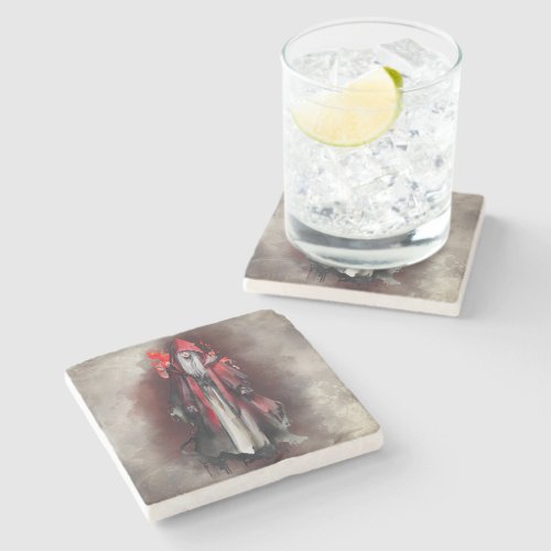 Gothic Witchery  Dark Red Witch with Evil Shadows Stone Coaster
