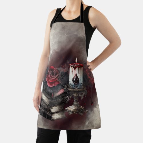 Gothic Witchery  Dark Red Witchy Tomes and Candle Apron