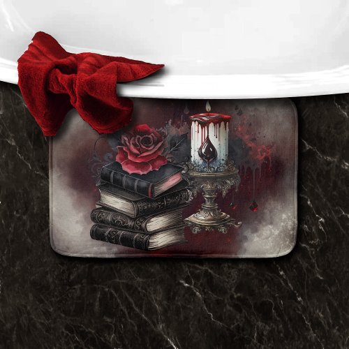 Gothic Witchery  Dark Red Witchy Tomes and Candle Bath Mat