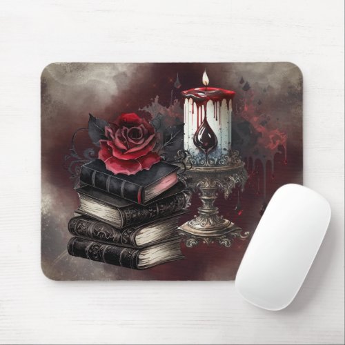 Gothic Witchery  Dark Red Witchy Tomes and Candle Mouse Pad