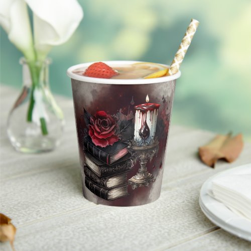 Gothic Witchery  Dark Red Witchy Tomes and Candle Paper Cups
