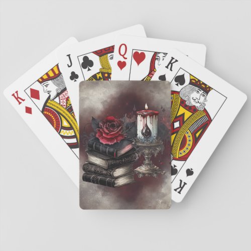 Gothic Witchery  Dark Red Witchy Tomes and Candle Playing Cards