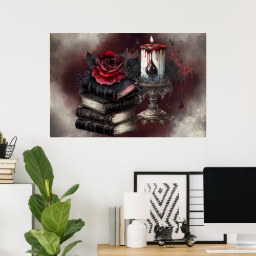Gothic Witchery  Dark Red Witchy Tomes and Candle Poster