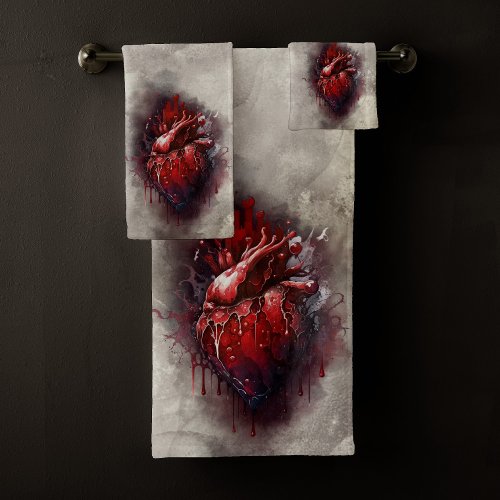 Gothic Witchery  Shadowy Heart with Bleeding Drip Bath Towel Set