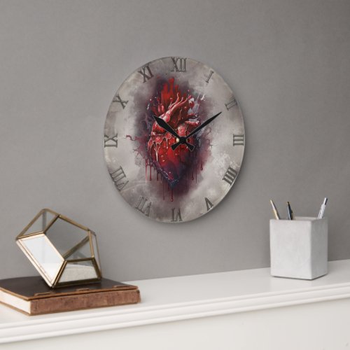 Gothic Witchery  Shadowy Heart with Bleeding Drip Large Clock