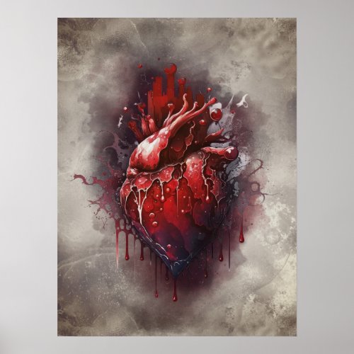 Gothic Witchery  Shadowy Heart with Bleeding Drip Poster