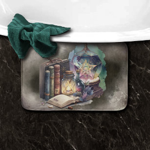 Gothic Witchery   Spellbook Tomes and Crystal Ball Bath Mat