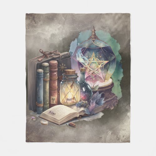 Gothic Witchery  Spellbook Tomes and Crystal Ball Fleece Blanket