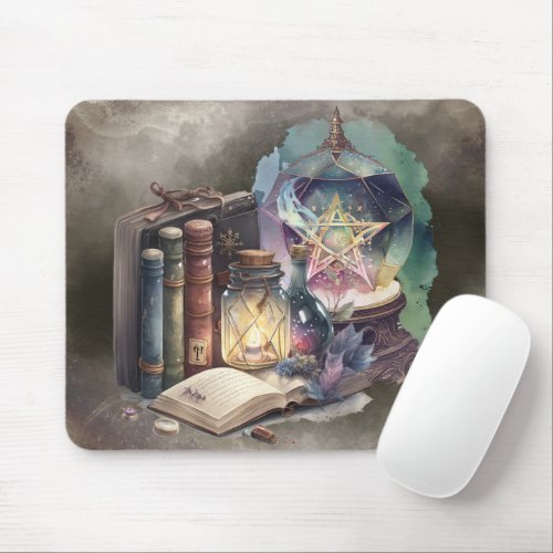 Gothic Witchery  Spellbook Tomes and Crystal Ball Mouse Pad