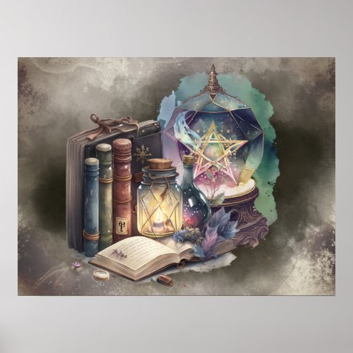 Gothic Witchery  Spellbook Tomes and Crystal Ball Poster