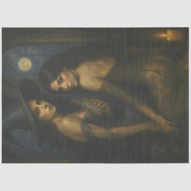 Gothic Witches Under Moonlight Potion Decoupage Tissue Paper (Front)