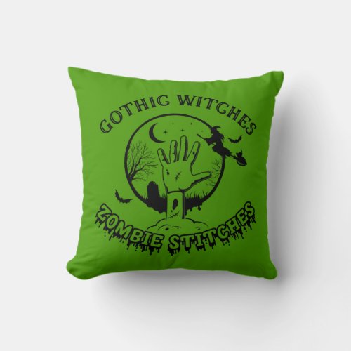 Gothic Witches Zombie Stitches  Throw Pillow
