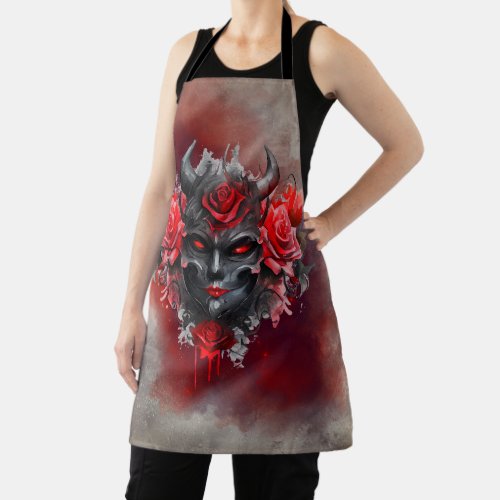 Gothic Wizardry  Dark Horned Demon with Red Eyes Apron