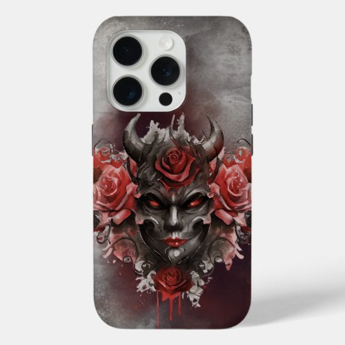 Gothic Wizardry  Dark Horned Demon with Red Eyes iPhone 15 Pro Case