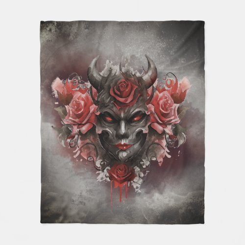 Gothic Wizardry  Dark Horned Demon with Red Eyes Fleece Blanket