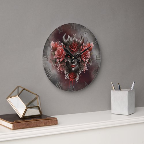 Gothic Wizardry  Dark Horned Demon with Red Eyes Large Clock