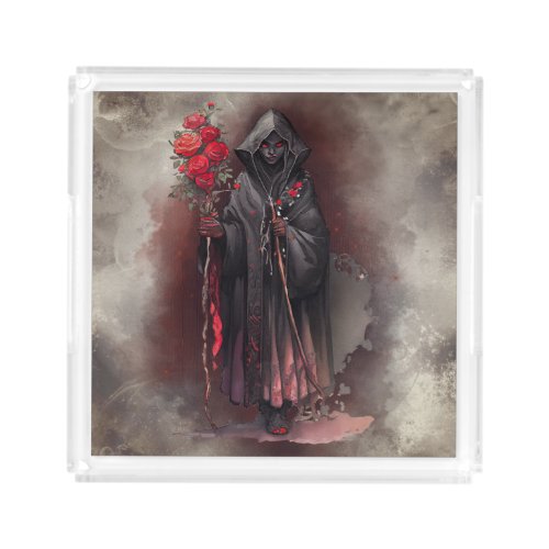 Gothic Wizardry  Dark Shadowy Witch with Red Eyes Acrylic Tray