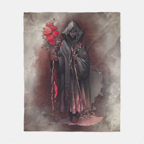Gothic Wizardry  Dark Shadowy Witch with Red Eyes Fleece Blanket