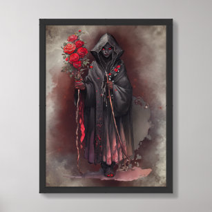 Gothic Wizardry   Dark Shadowy Witch with Red Eyes Framed Art
