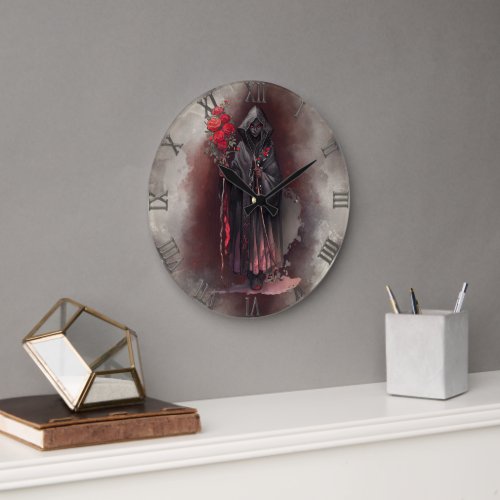 Gothic Wizardry  Dark Shadowy Witch with Red Eyes Large Clock