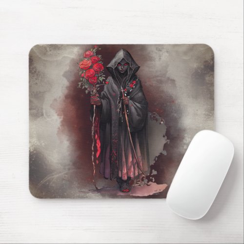 Gothic Wizardry  Dark Shadowy Witch with Red Eyes Mouse Pad
