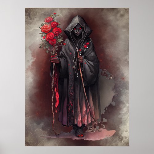 Gothic Wizardry  Dark Shadowy Witch with Red Eyes Poster