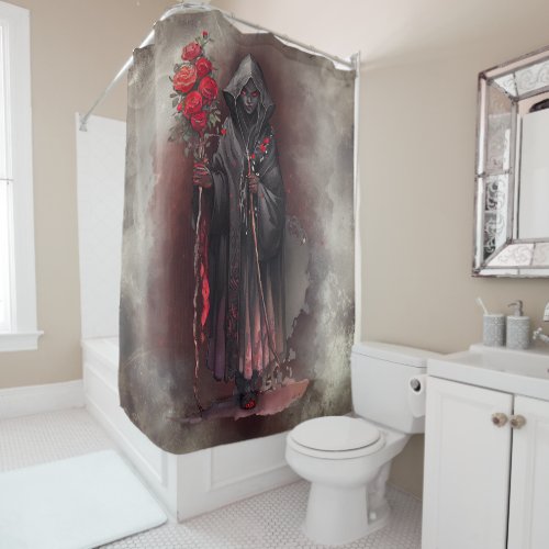 Gothic Wizardry  Dark Shadowy Witch with Red Eyes Shower Curtain