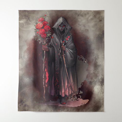 Gothic Wizardry  Dark Shadowy Witch with Red Eyes Tapestry