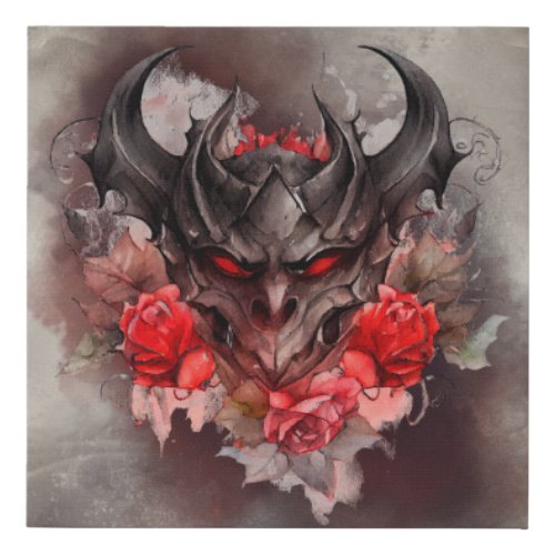 Gothic Wizardry  Red Eyed Demon Beast with Roses Faux Canvas Print